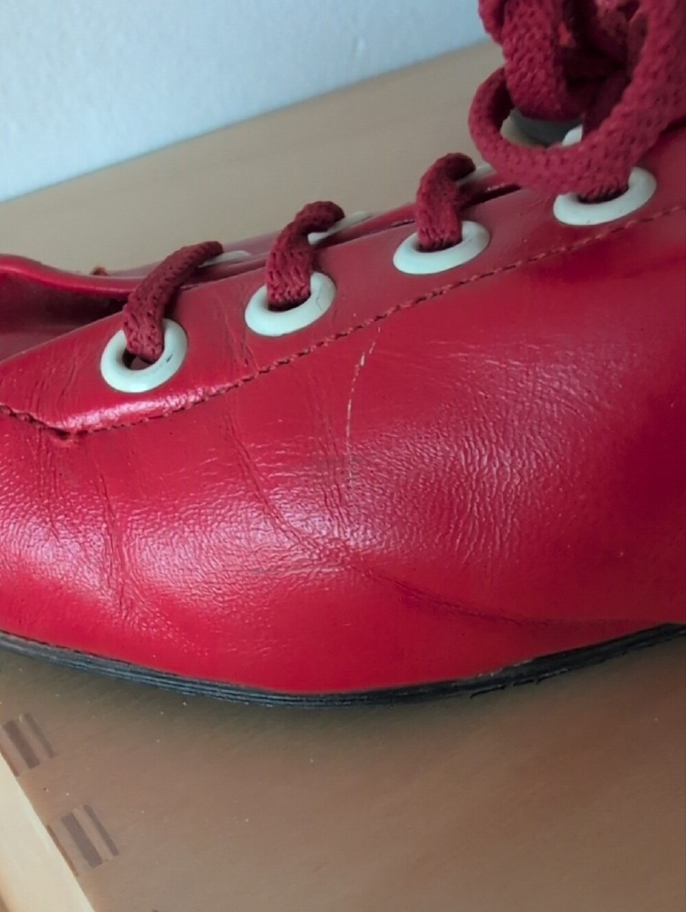 Women’s Red Leather Lace-Up Flats - Picture 8 of 13